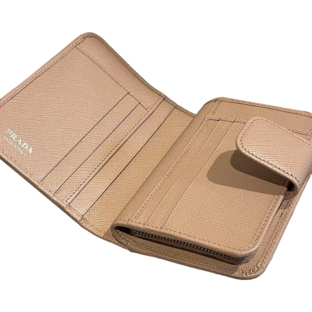 Prada Beige Saffiano Leather Character Snap Bifold Wallet 1ML018