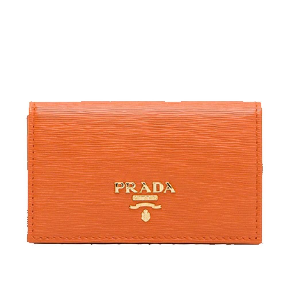Prada Papaya Orange Vitello Move Leather Credit Card Holder Wallet 1MC122