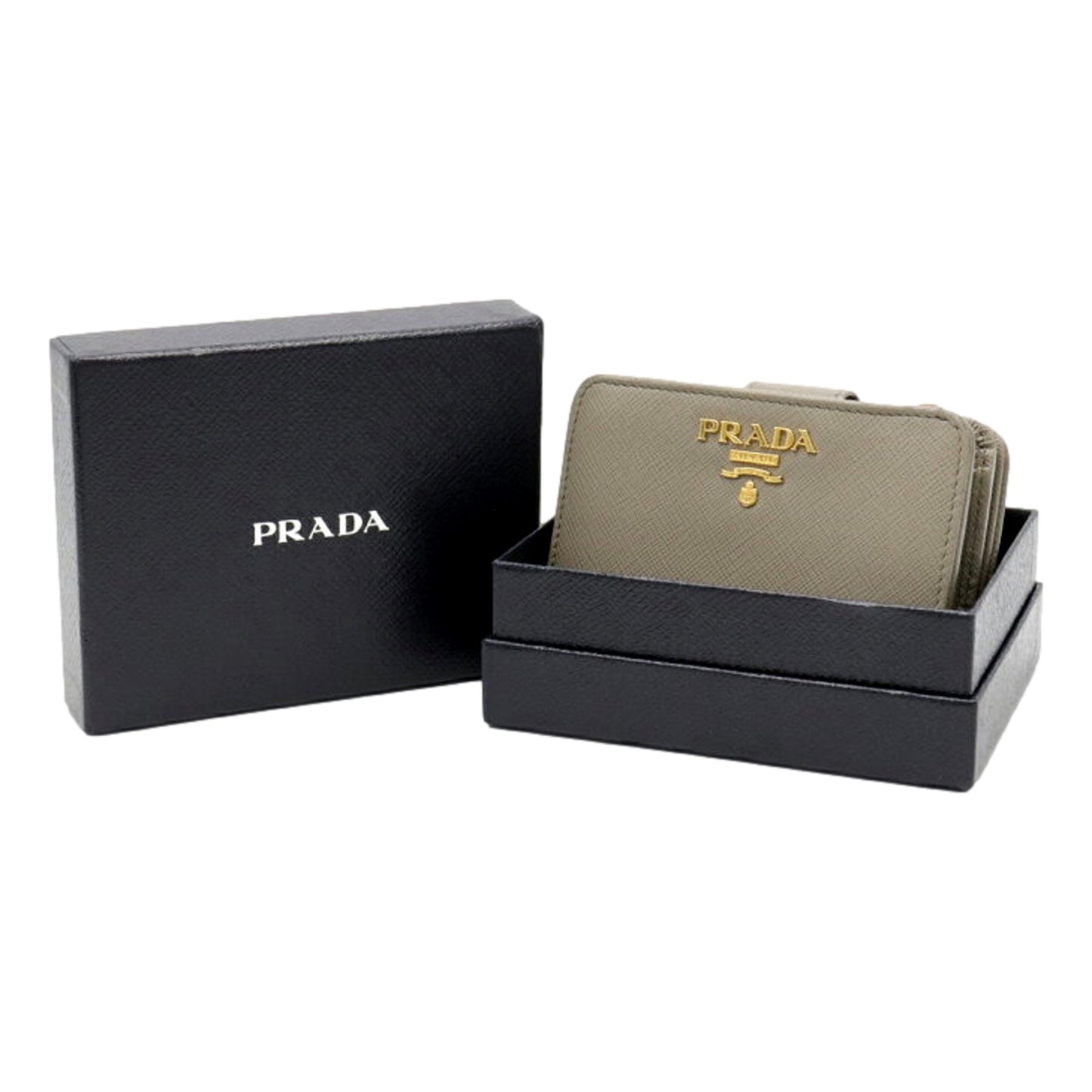 Prada Saffiano Leather Small Wallet with Zipper Argilla and Astrale Grey Blue