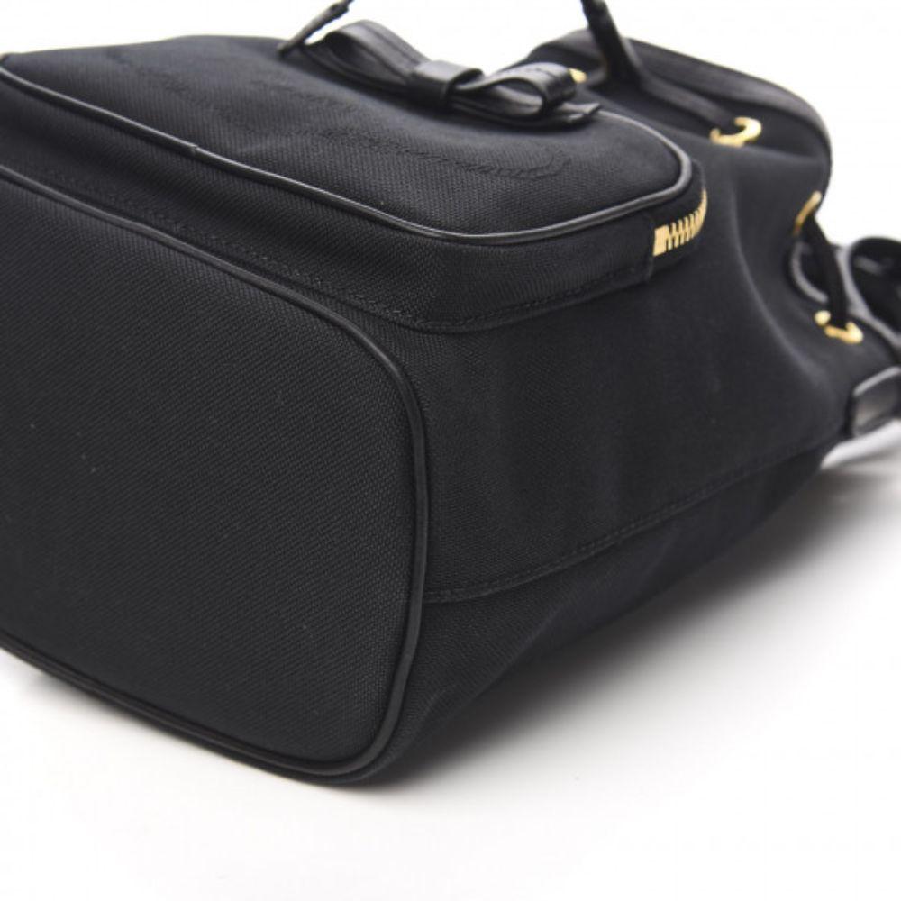 Prada Black Canvas Jacquard Logo Bow Convertible Medium Bucket Bag 1BH097