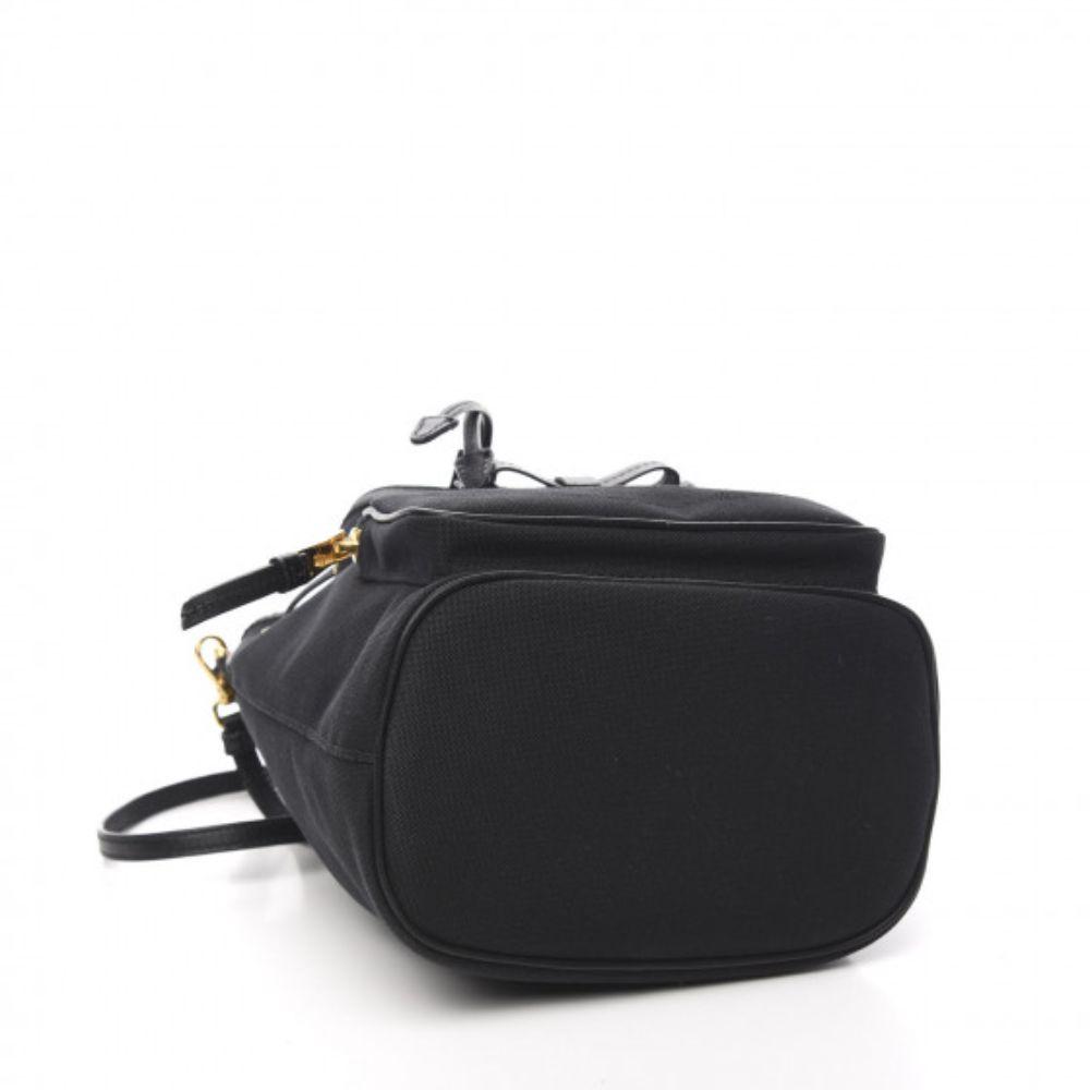 Prada Black Canvas Jacquard Logo Bow Convertible Medium Bucket Bag 1BH097