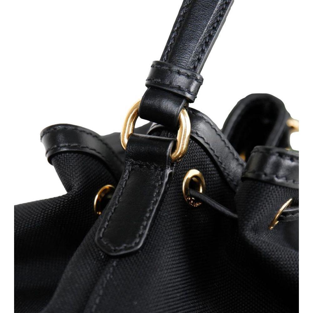 Prada Black Canvas Jacquard Logo Bow Convertible Medium Bucket Bag 1BH097
