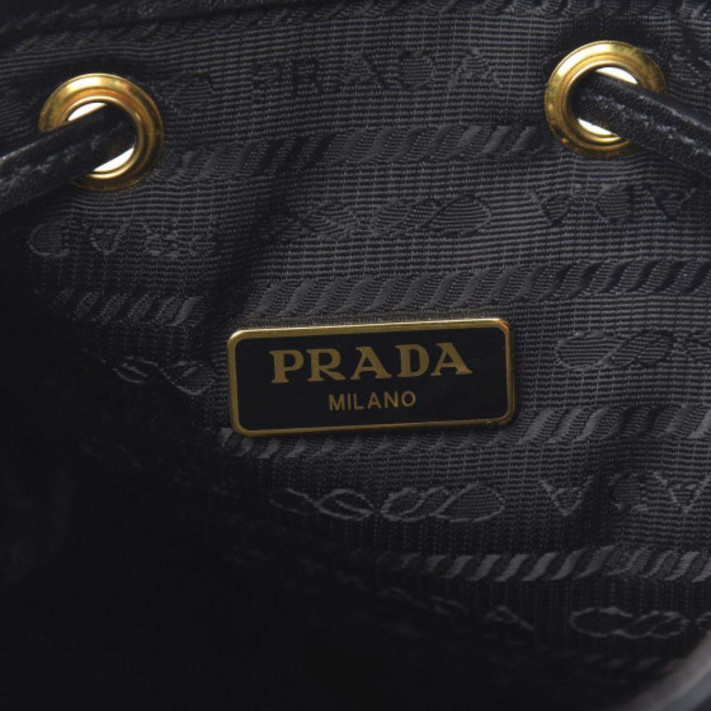 Prada Black Canvas Jacquard Logo Bow Convertible Medium Bucket Bag 1BH097