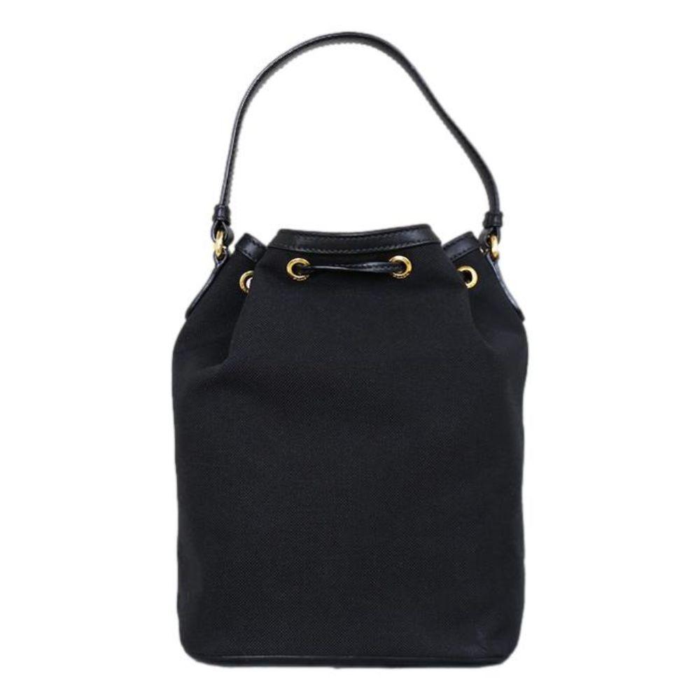 Prada Black Canvas Jacquard Logo Bow Convertible Medium Bucket Bag 1BH097