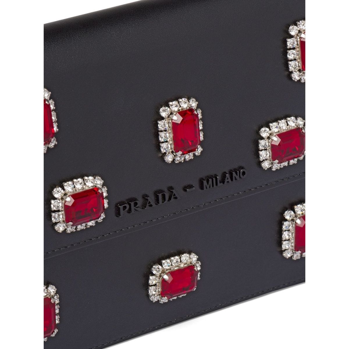 Prada Black City Calfskin Leather Red Jewels Chain Shoulder Bag 1DH101