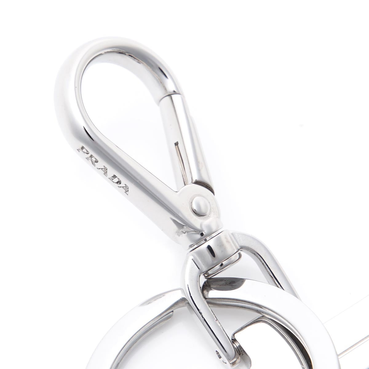 Prada Black Enamel Logo Silver Metallic Keychain Charm 2PS034