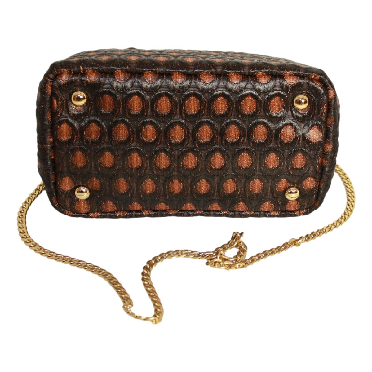 Prada Black Orange Broccato Fabric Top Handle Chain Satchel Bag 1BA038