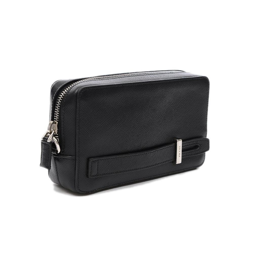 Prada Saffiano Leather Black Phone Case Clutch Bag 2ZH064