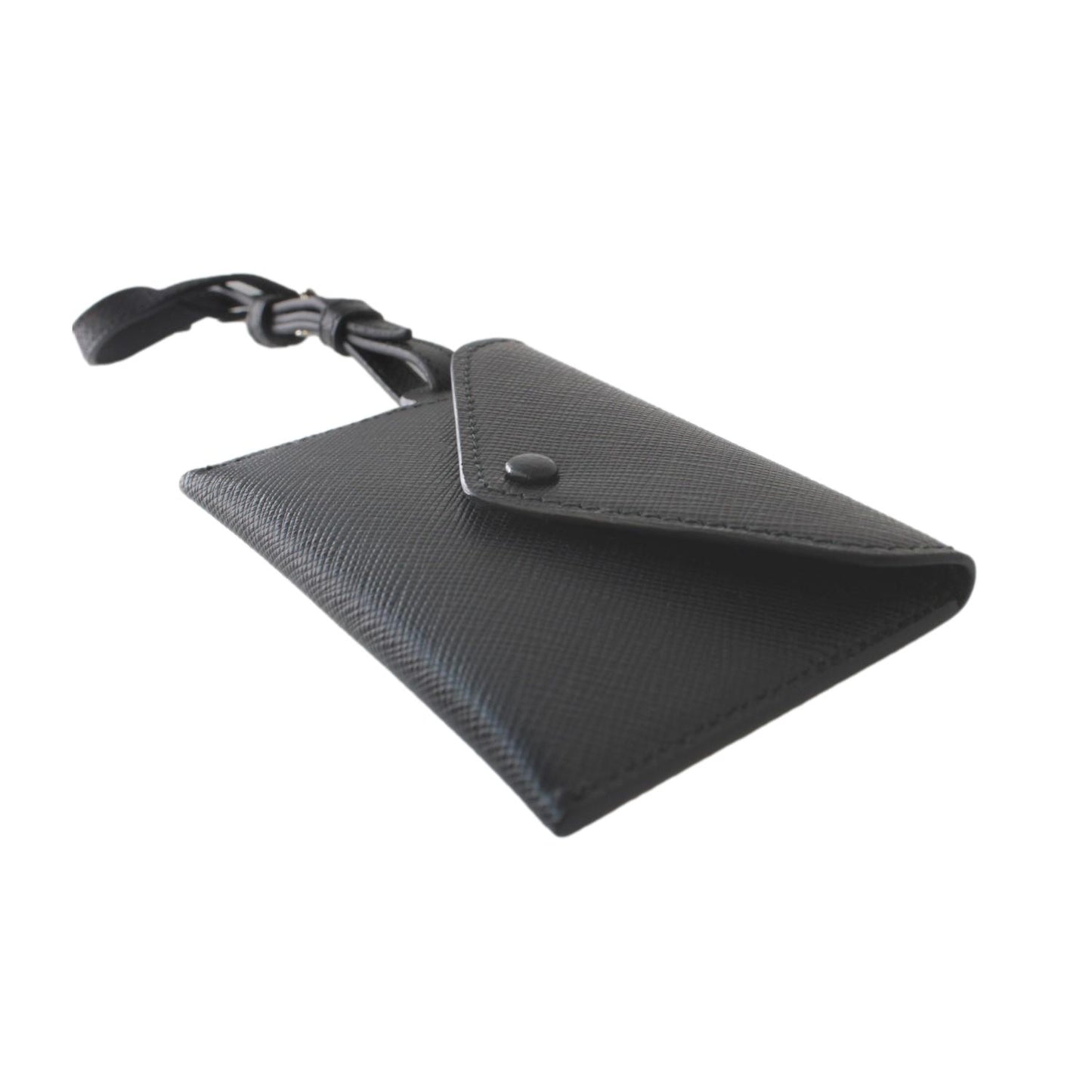 Prada Black Saffiano Leather Envelope Luggage Tag Keychain