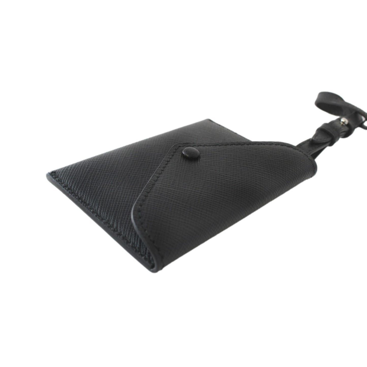 Prada Black Saffiano Leather Envelope Luggage Tag Keychain