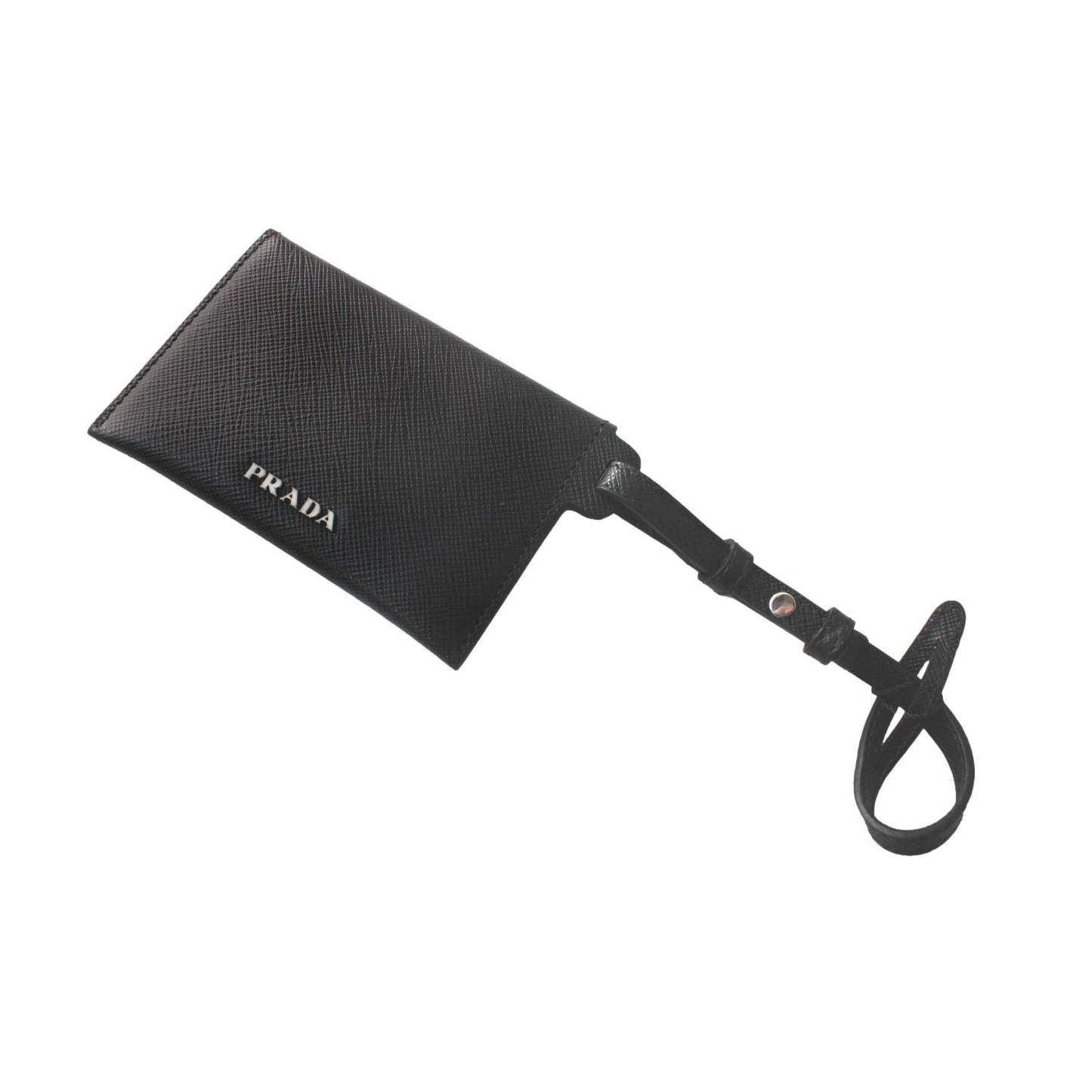 Prada Black Saffiano Leather Envelope Luggage Tag Keychain