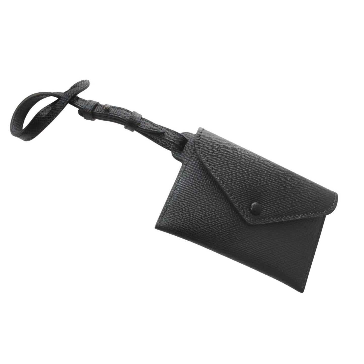 Prada Black Saffiano Leather Envelope Luggage Tag Keychain