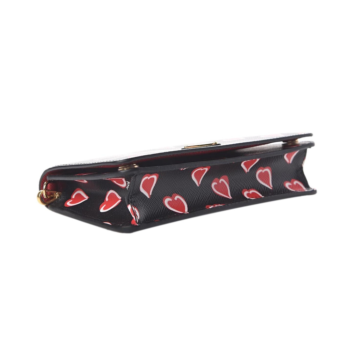 Prada Black Saffiano Leather Heart Print Mini Crossbody Handbag 1DH044