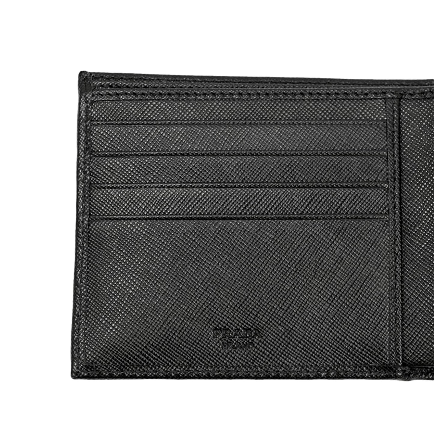 Prada Black Saffiano Leather Logo Plaque Bifold Wallet 2MO738