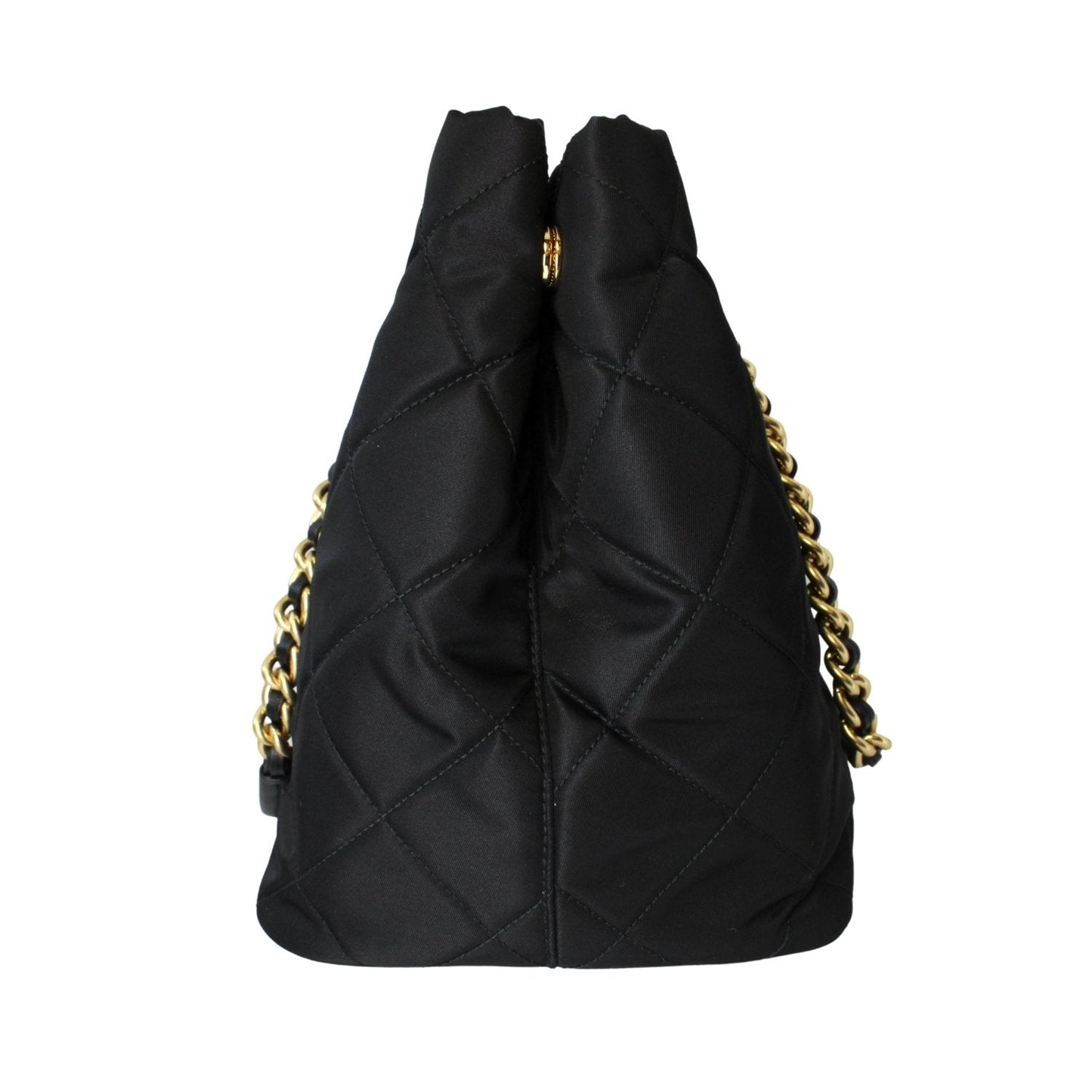 Prada Black Tessuto Nylon Gold Chain Quilted Convertible Tote Bag 1BG740