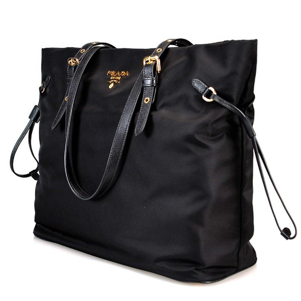 Prada Black Tessuto Nylon Saffiano Leather Shopping Tote 1BG292