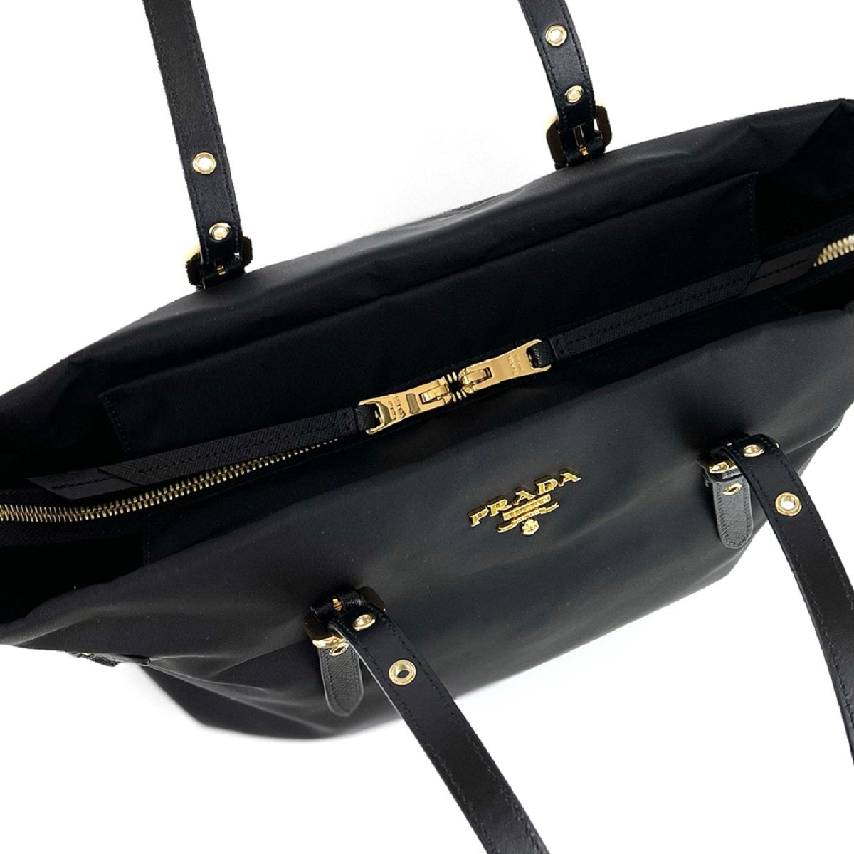 Prada Black Tessuto Nylon Saffiano Leather Shopping Tote 1BG292