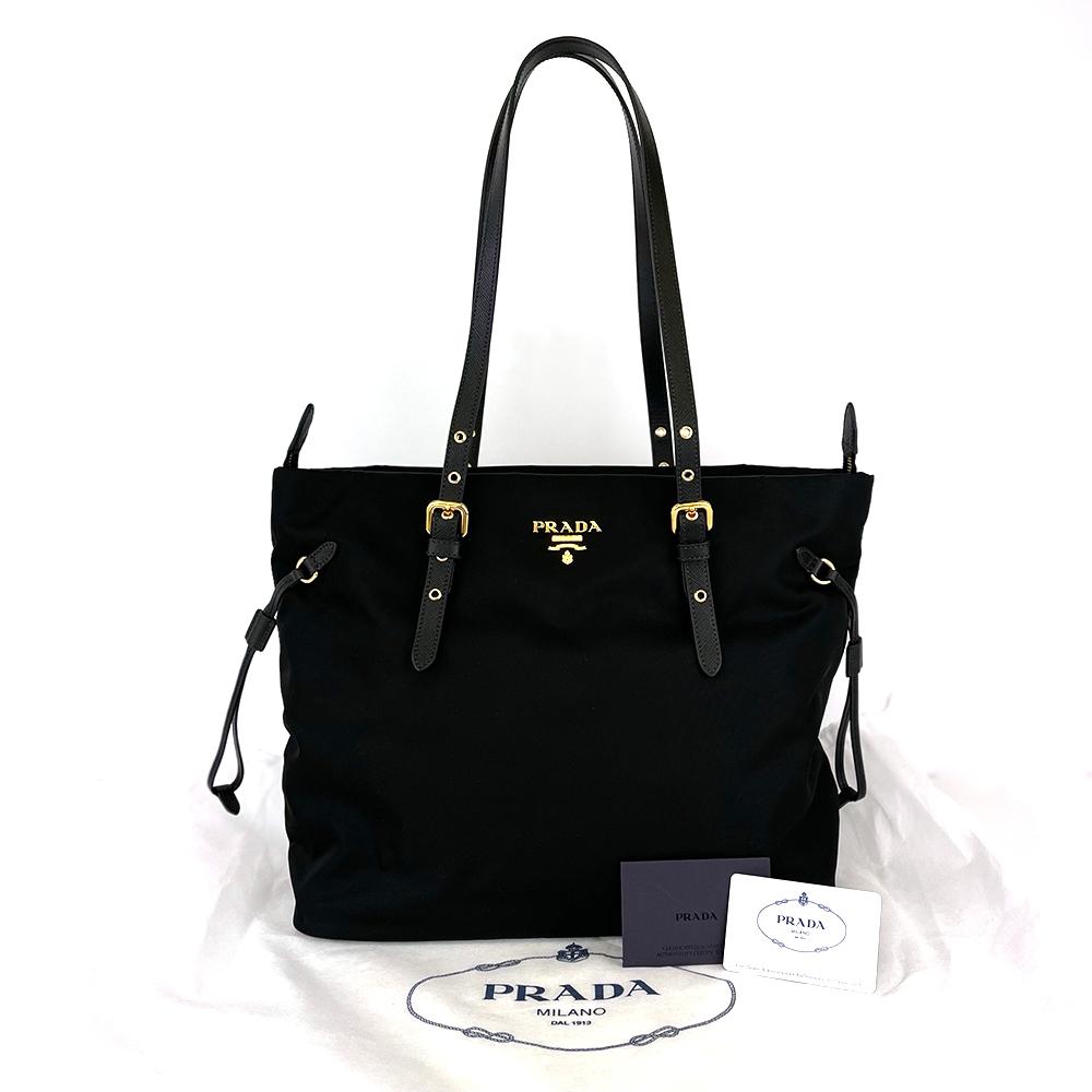 Prada Black Tessuto Nylon Saffiano Leather Shopping Tote 1BG292