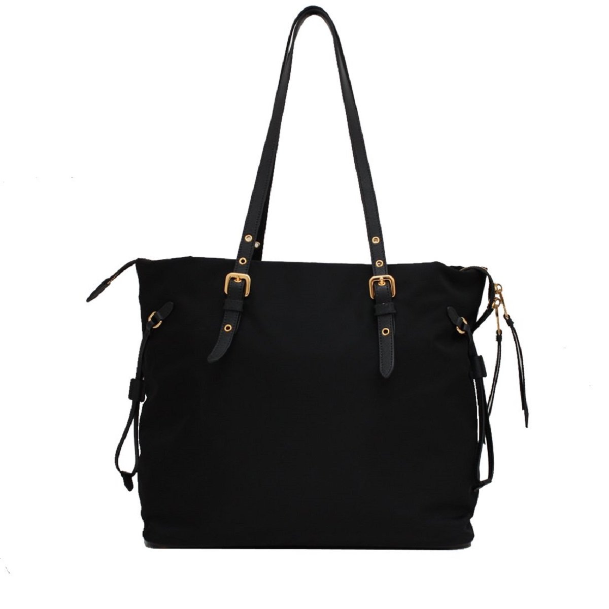 Prada Black Tessuto Nylon Saffiano Leather Shopping Tote 1BG292