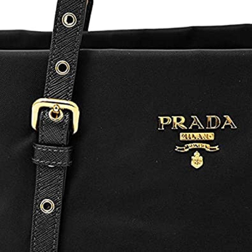 Prada Black Tessuto Nylon Saffiano Leather Shopping Tote 1BG292
