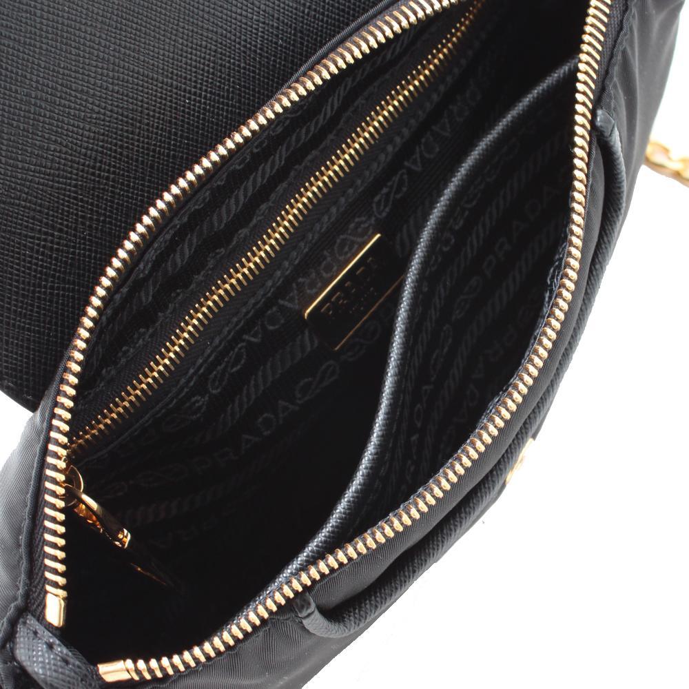 Prada Tessuto Nylon Saffiano Trim Chain Black Cross Body Bag