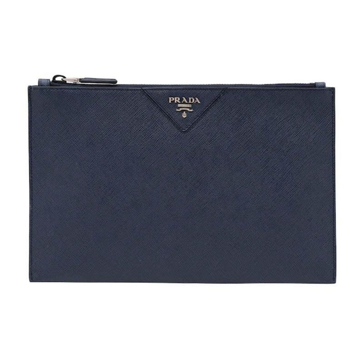 Prada Blue Saffiano Leather Briefcase Clutch 2NG05V