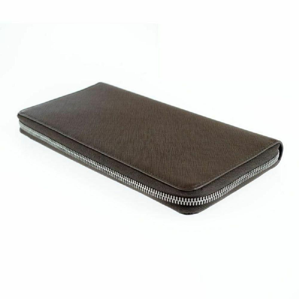 Prada Brown Caffe Saffiano Leather Zip Around Continental Clutch Wallet 2ML220