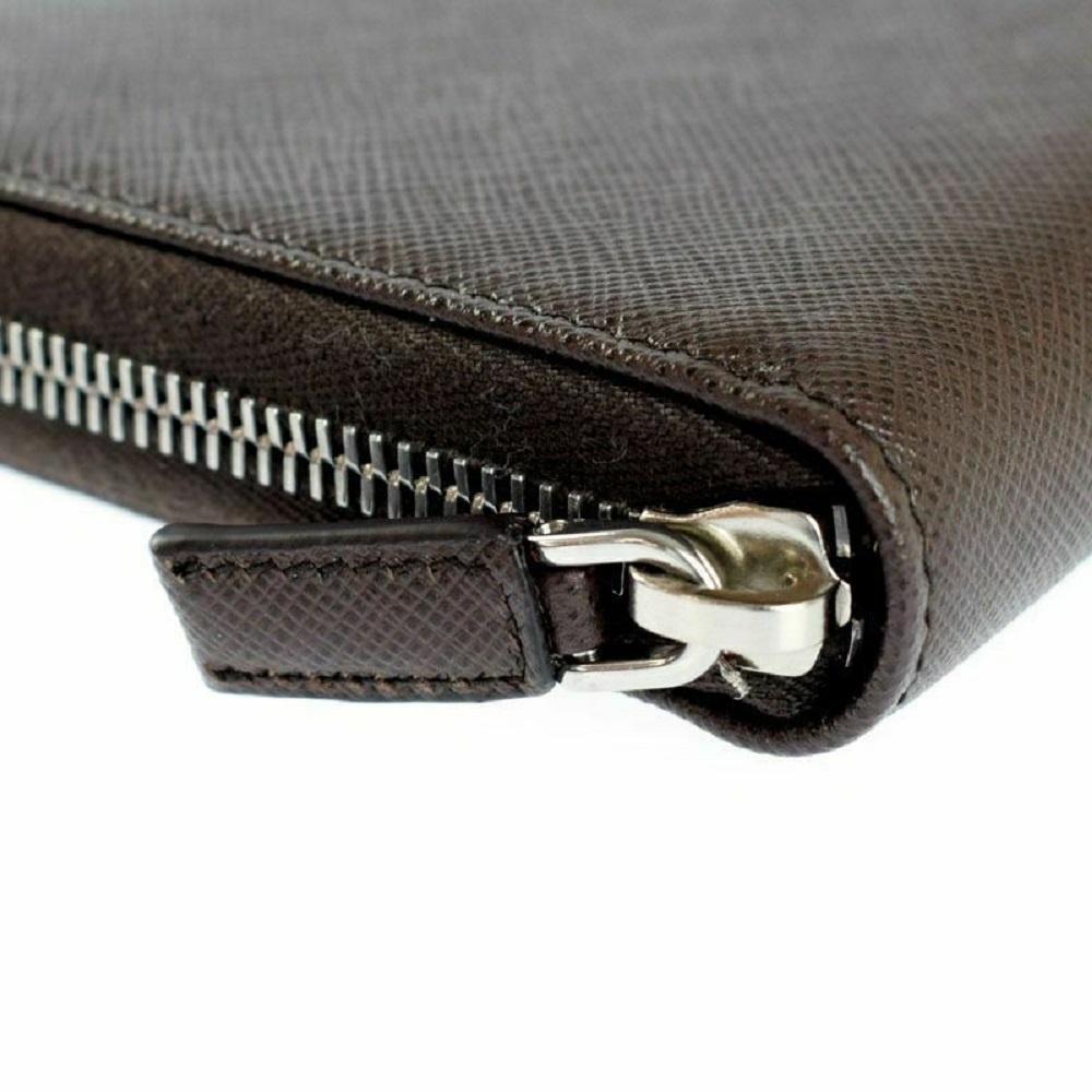 Prada Brown Caffe Saffiano Leather Zip Around Continental Clutch Wallet 2ML220