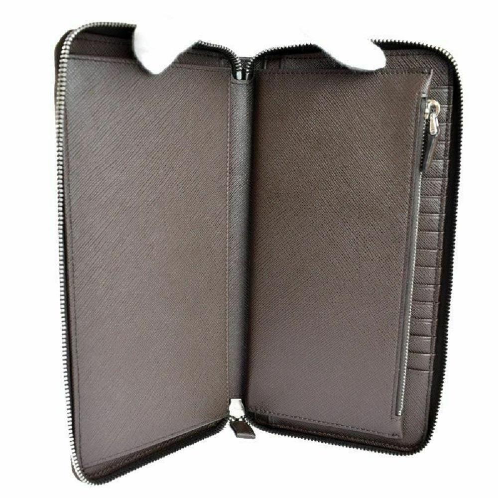 Prada Brown Caffe Saffiano Leather Zip Around Continental Clutch Wallet 2ML220
