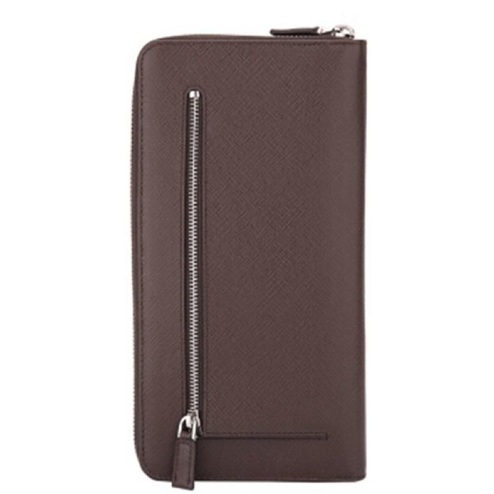Prada Brown Caffe Saffiano Leather Zip Around Continental Clutch Wallet 2ML220