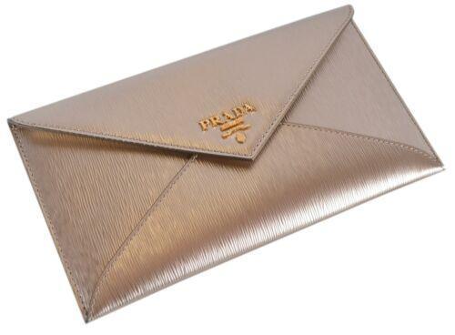 Prada Busta Con Pattina Gold Vitello Move Leather Envelope Wallet 1MF175
