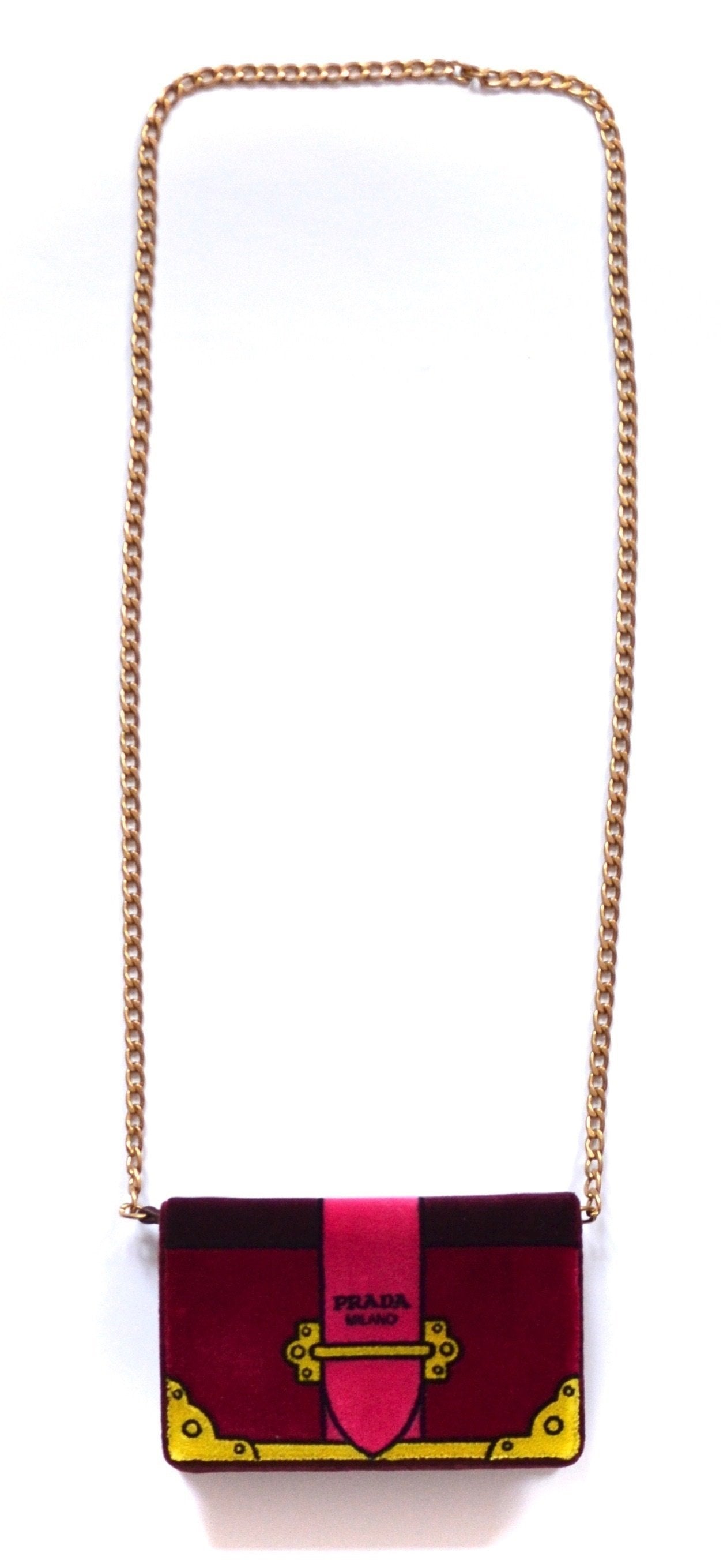Prada Cahier Velvet Bag Clutch Bag Red Amarena Chain Handbag 1BP011