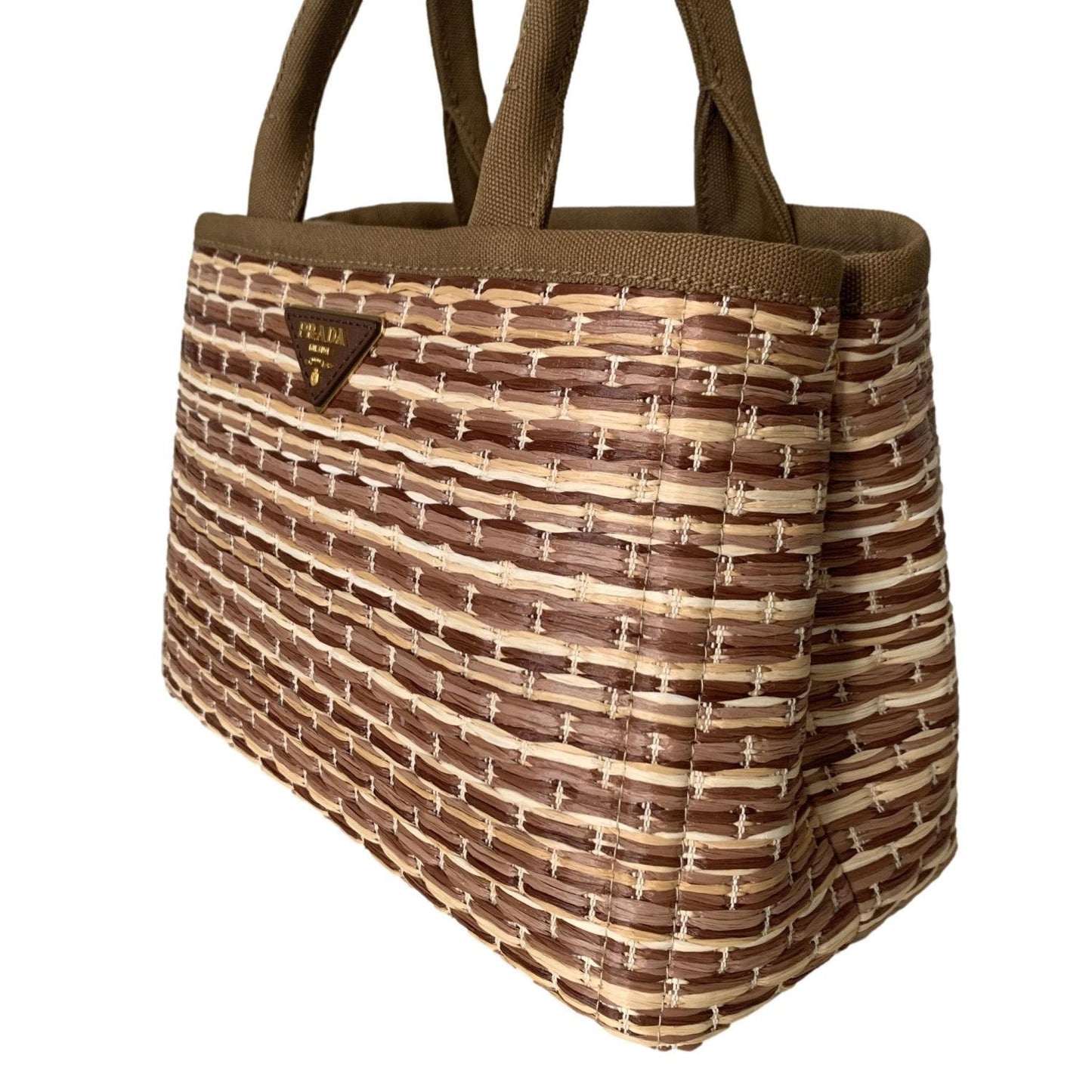 Prada Canapa Ecru Tan Woven Straw Tote Satchel Handbag 1BG155