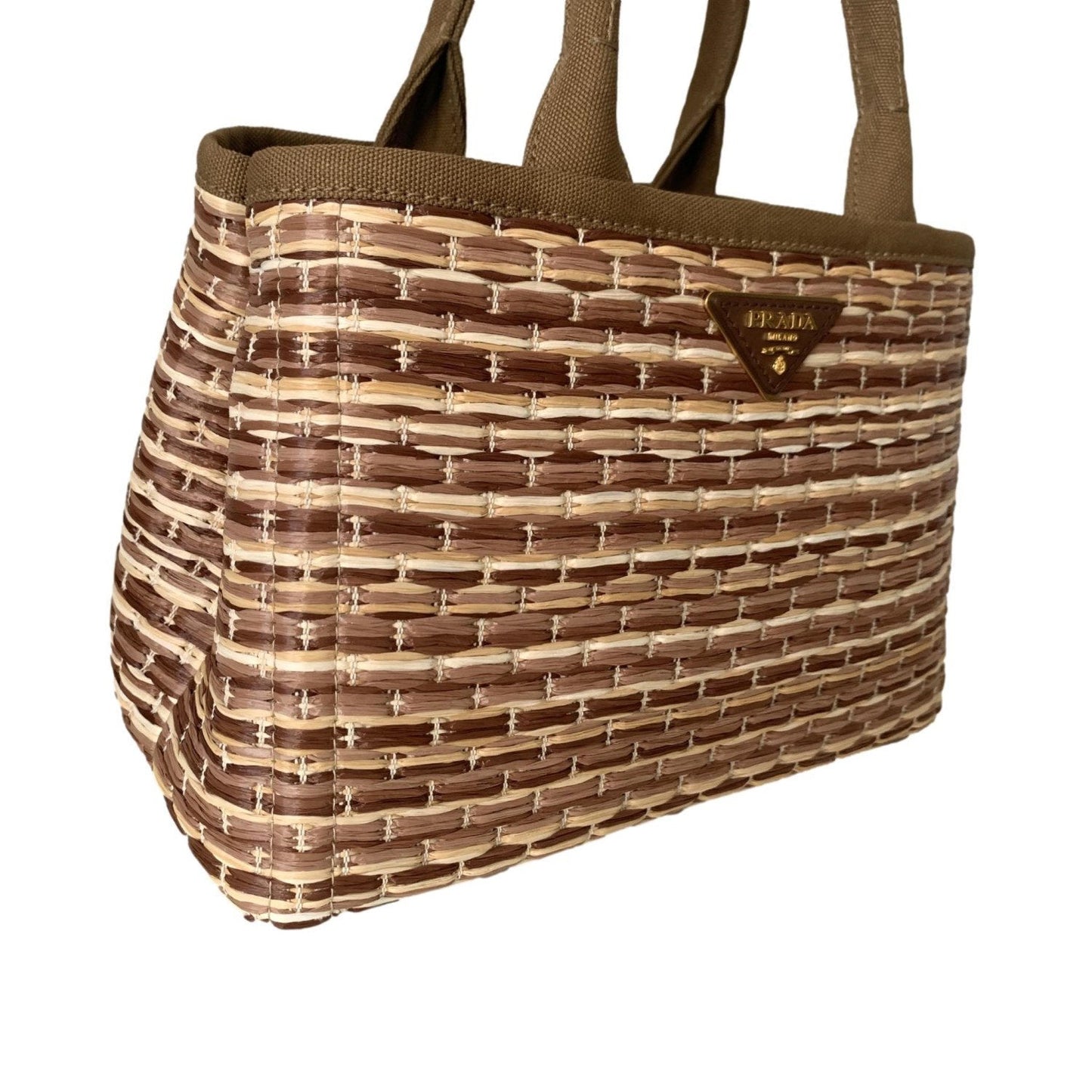 Prada Canapa Ecru Tan Woven Straw Tote Satchel Handbag 1BG155