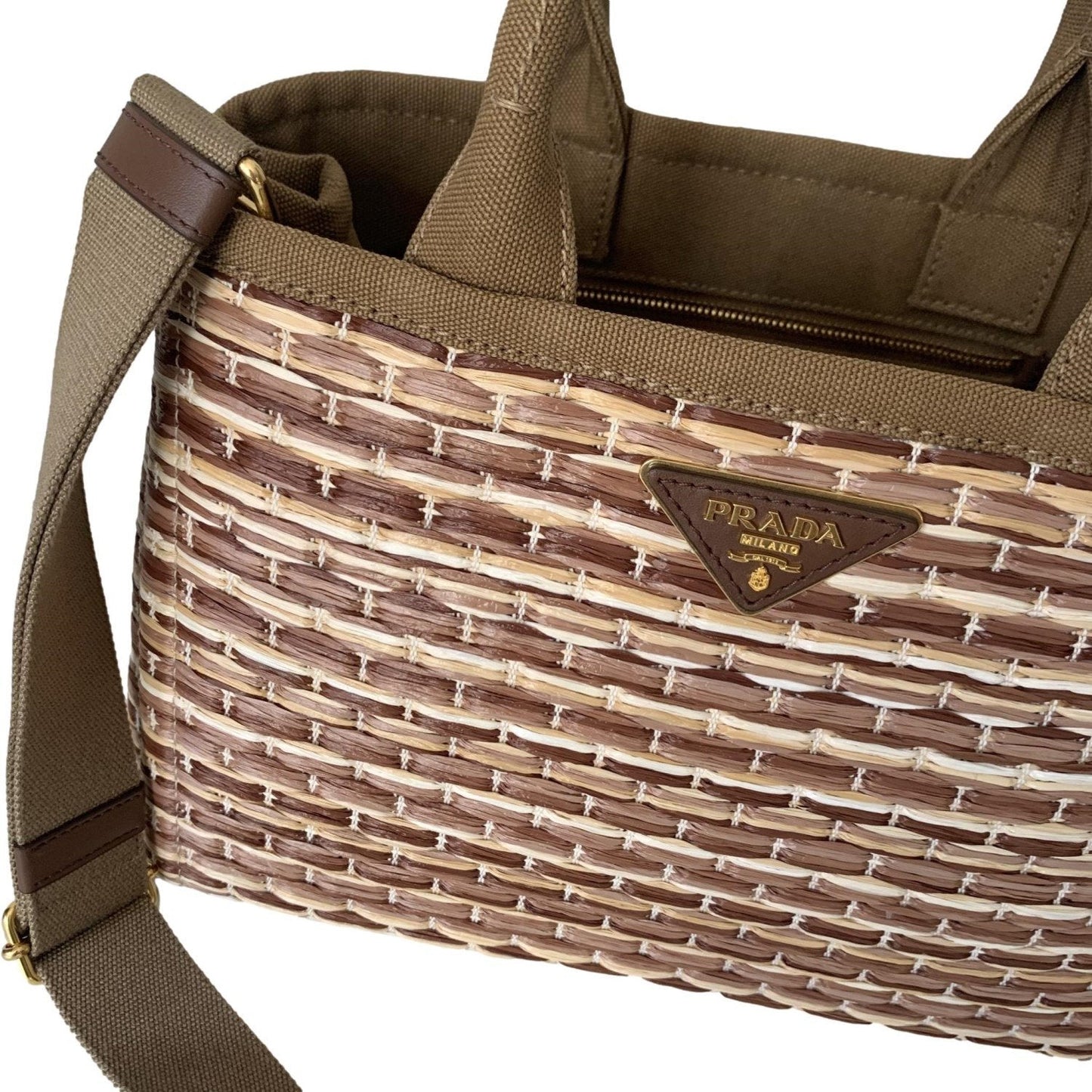 Prada Canapa Ecru Tan Woven Straw Tote Satchel Handbag 1BG155