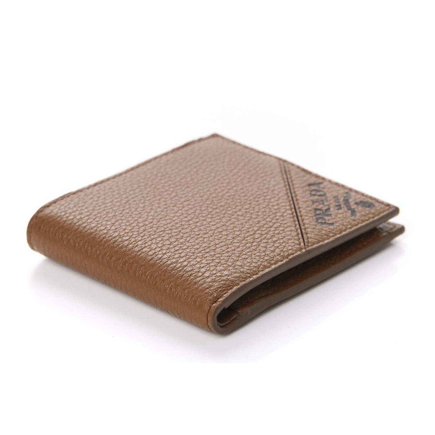 Prada Mens Debossed Logo Cannella Brown Vitello Grain Bifold Wallet 2MO003