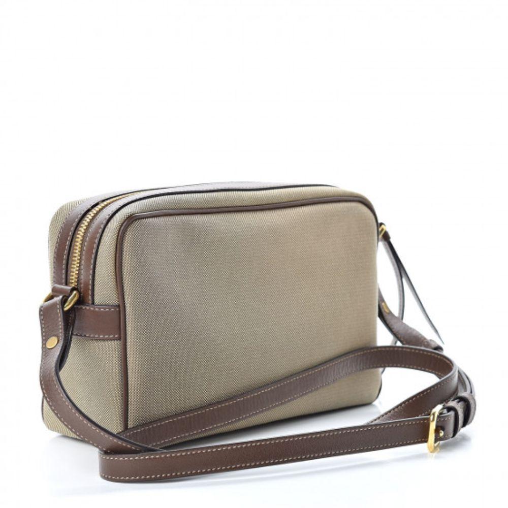 Prada Jacquard Logo Brown Canvas Leather Trim Camera Crossbody 1BH089