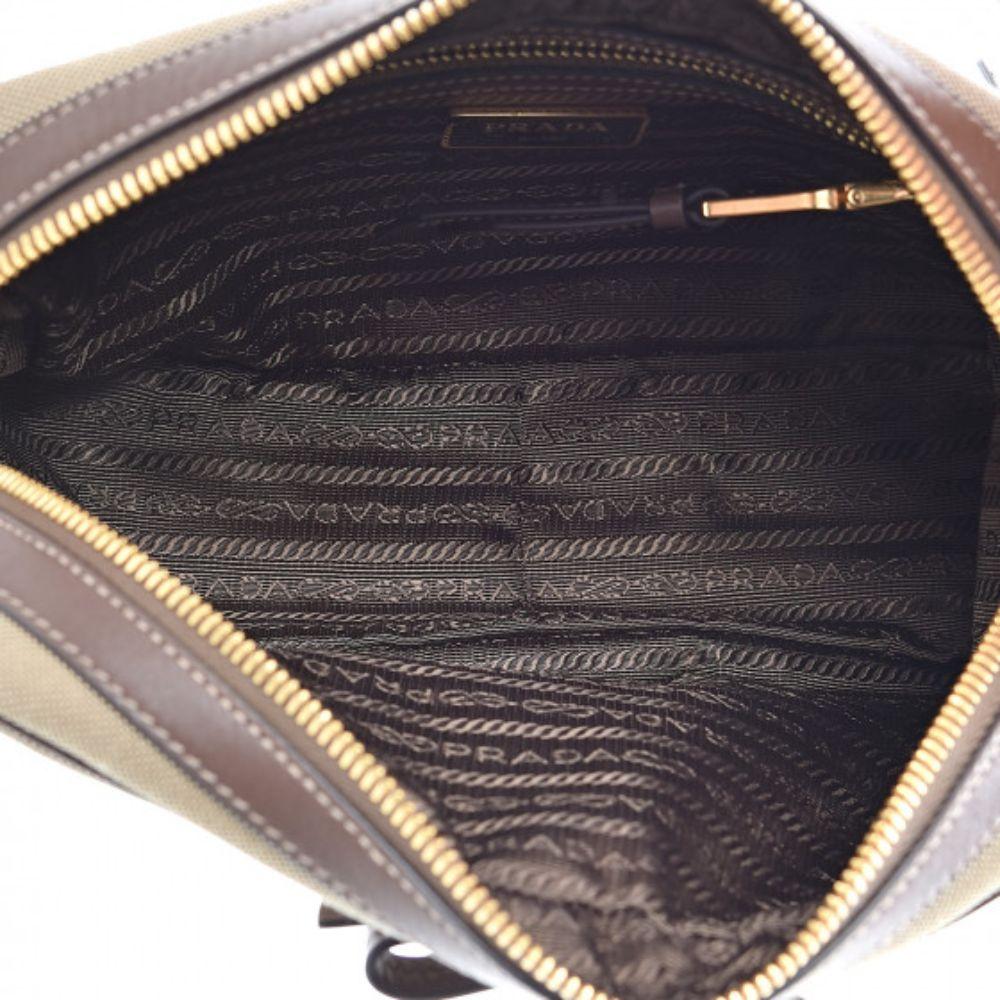 Prada Jacquard Logo Brown Canvas Leather Trim Camera Crossbody 1BH089