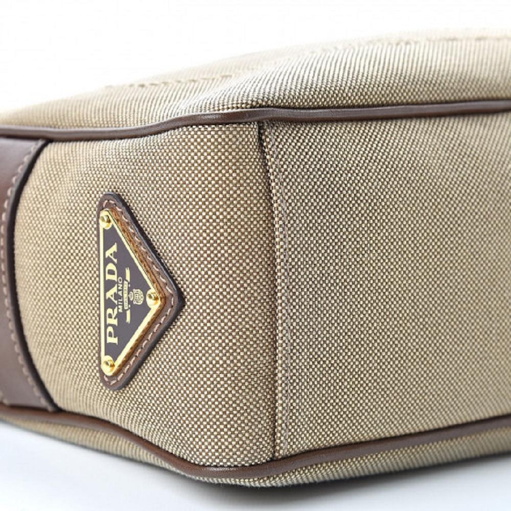 Prada Jacquard Logo Brown Canvas Leather Trim Camera Crossbody 1BH089