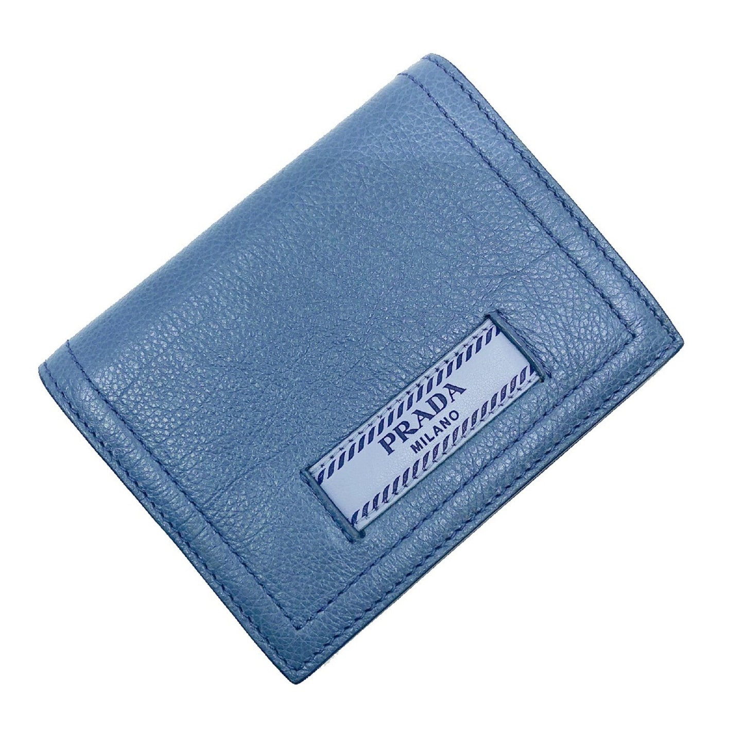Prada City Glace Blue Cobalt Leather Bifold Snap Wallet 1MV204