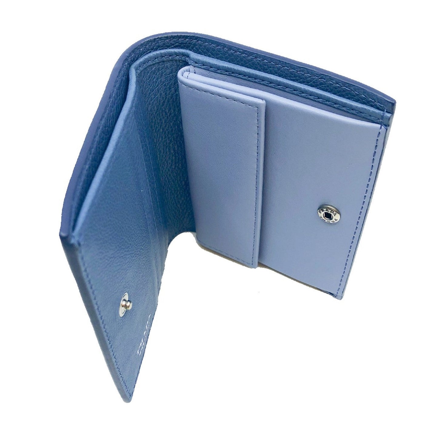 Prada City Glace Blue Cobalt Leather Bifold Snap Wallet 1MV204