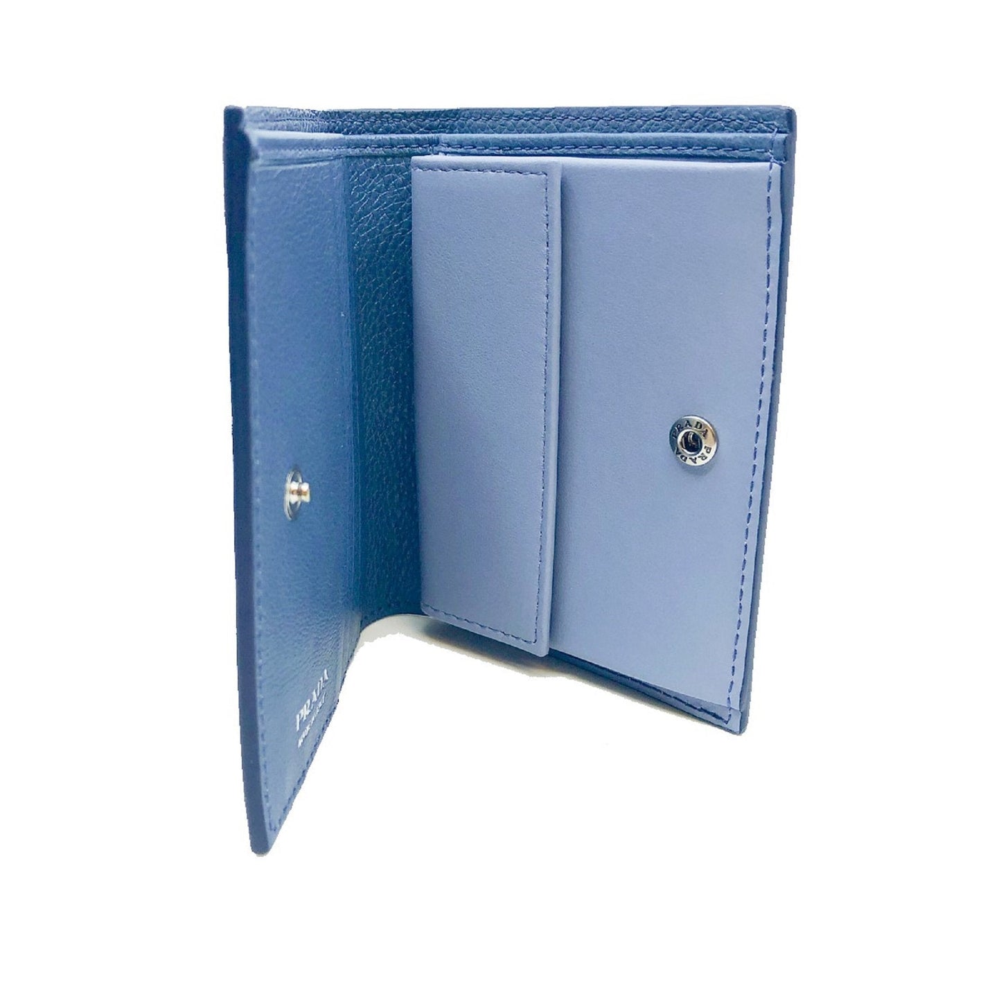 Prada City Glace Blue Cobalt Leather Bifold Snap Wallet 1MV204