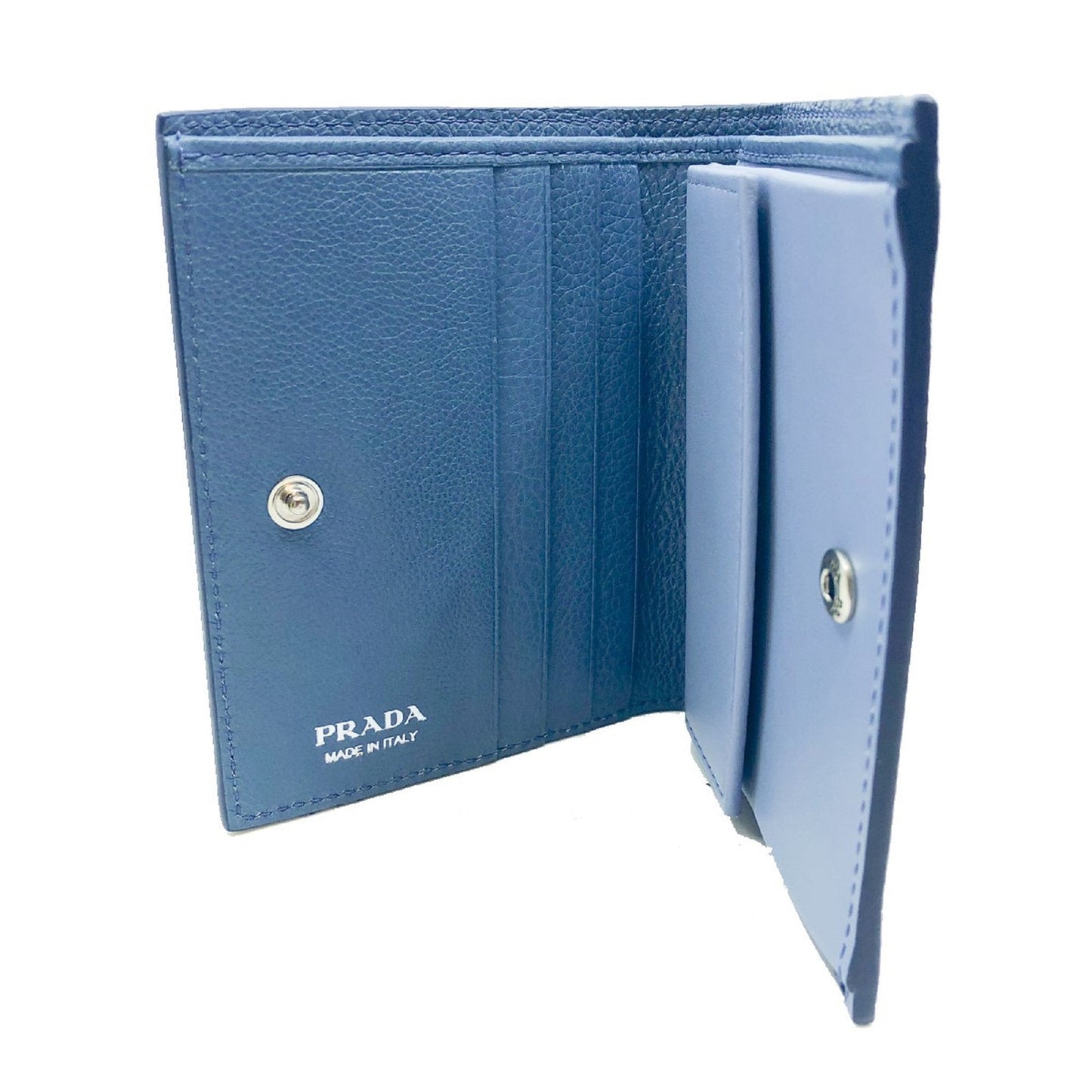 Prada City Glace Blue Cobalt Leather Bifold Snap Wallet 1MV204