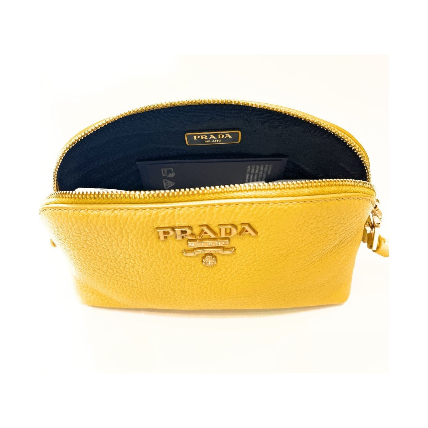 Prada Yellow Vitello Daino Pouch Vanity Cosmetic Case 1ND005