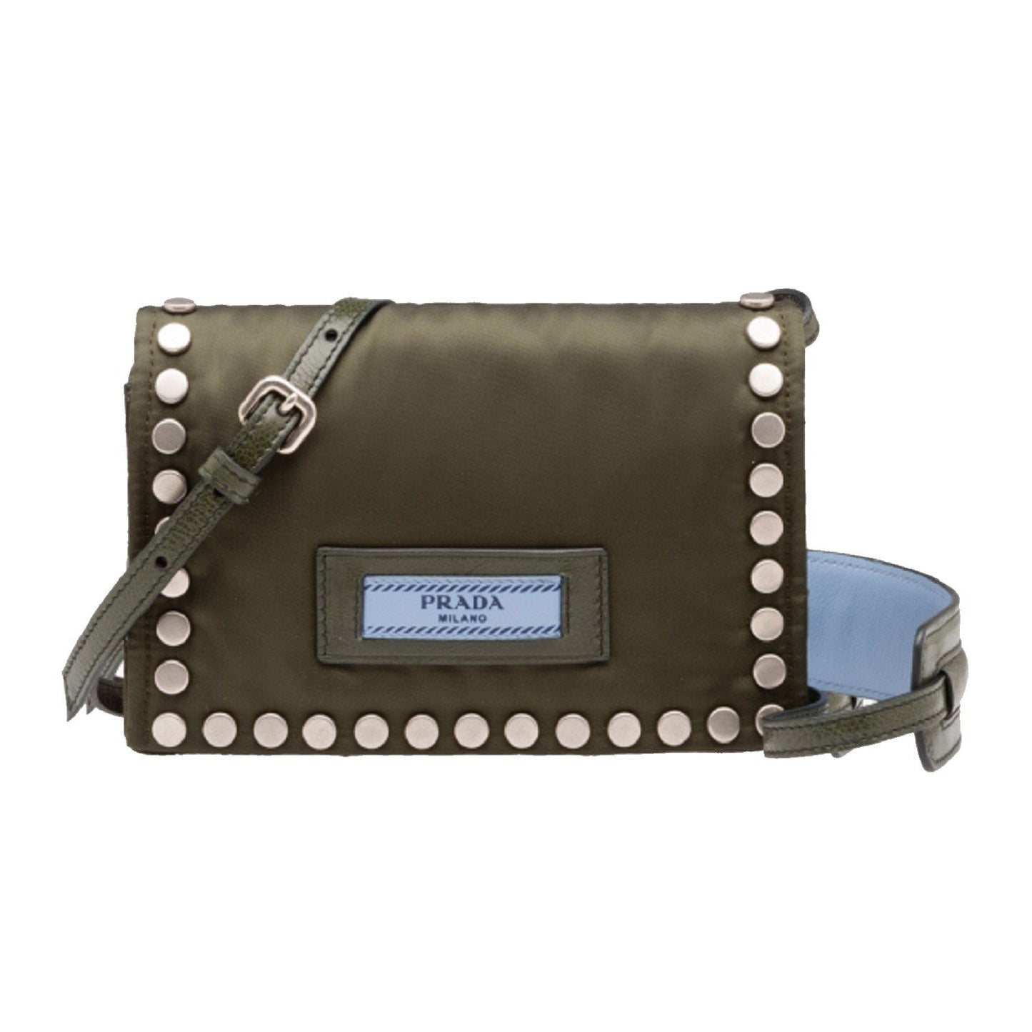 Prada Etiquette Militare Green Studded Mini Tessuto Nylon Crossbody Bag 1BP006