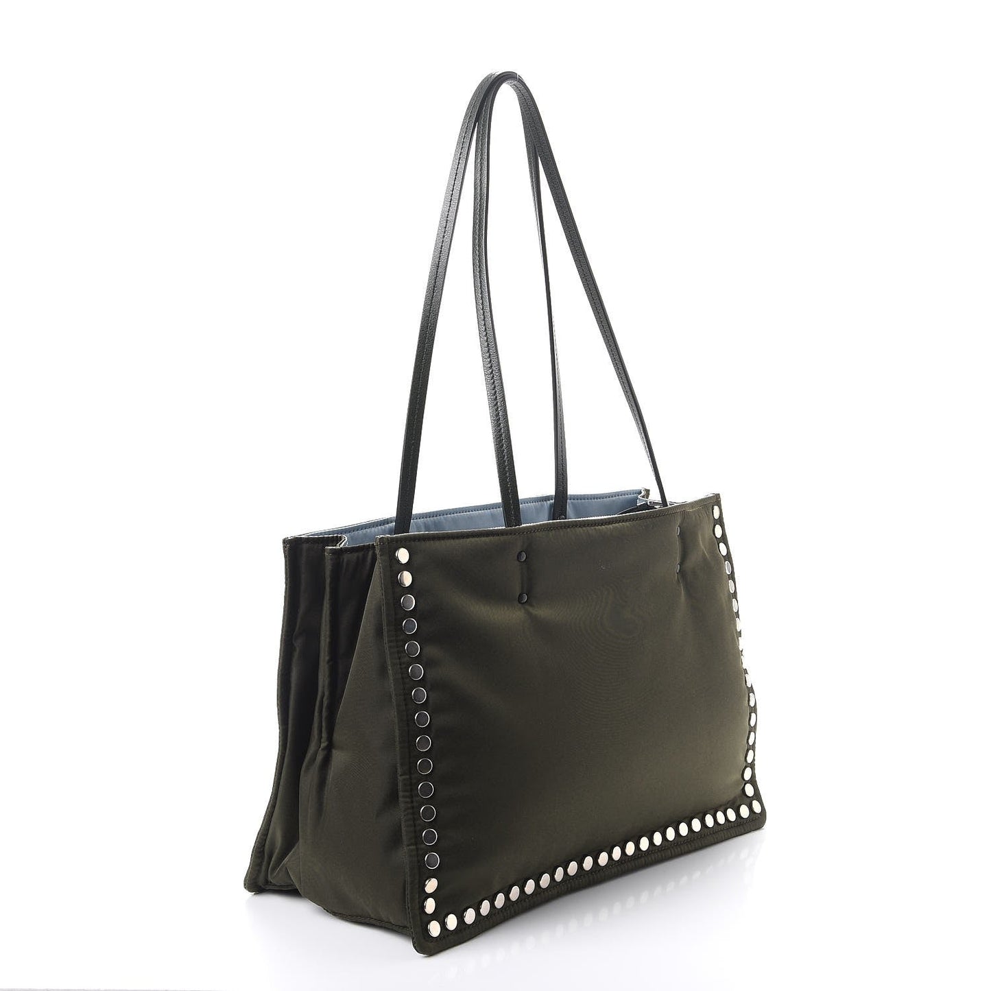 Prada Etiquette Tessuto Nylon Militaire Green Astral Studded Tote Bag 1BG122