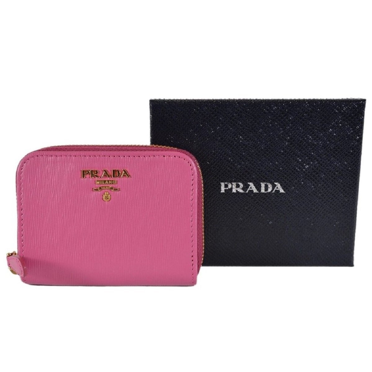 Prada Fuxia Pink Saffiano Leather Zip Around Coin Purse Wallet 1MM268 2EZZ