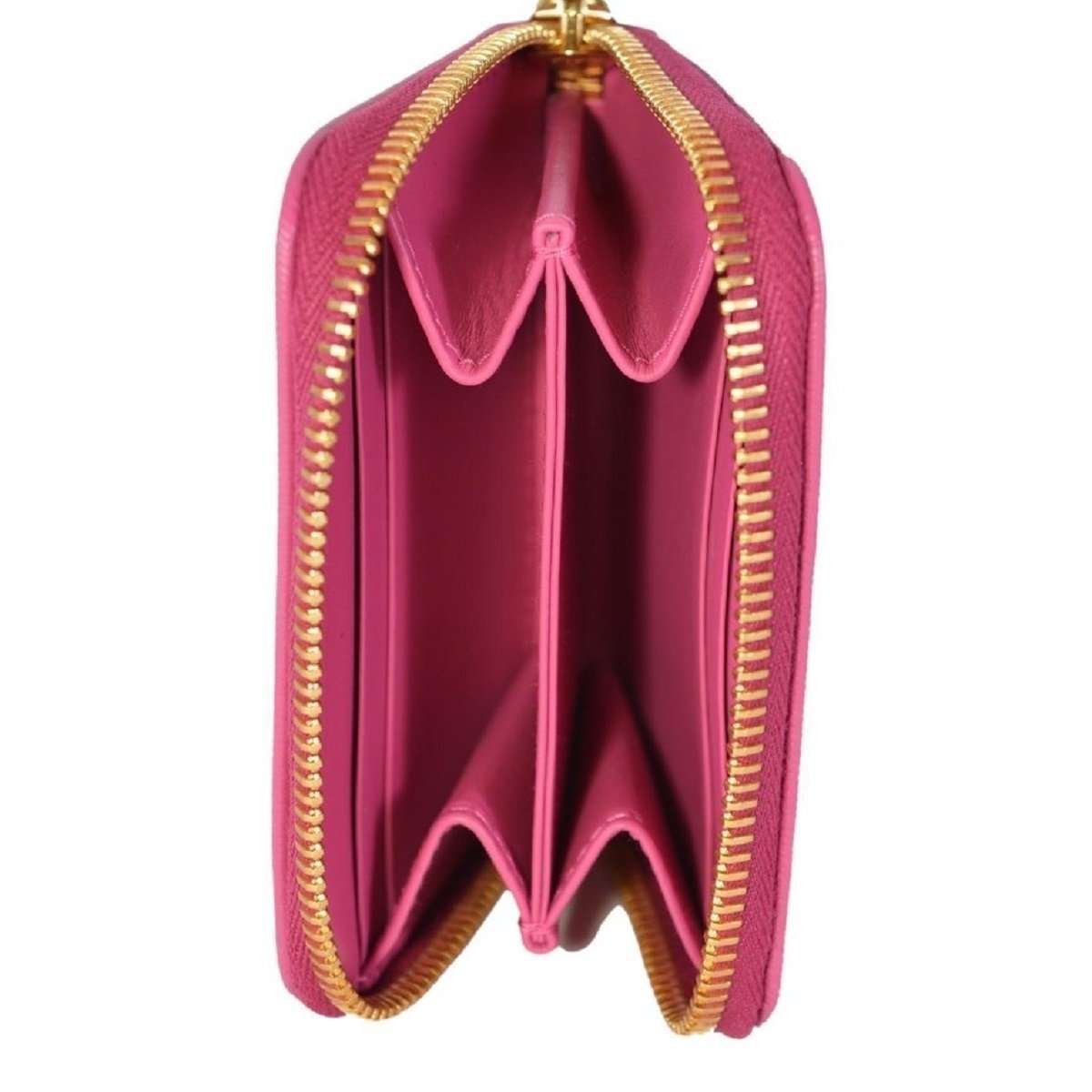 Prada Fuxia Pink Saffiano Leather Zip Around Coin Purse Wallet 1MM268 2EZZ