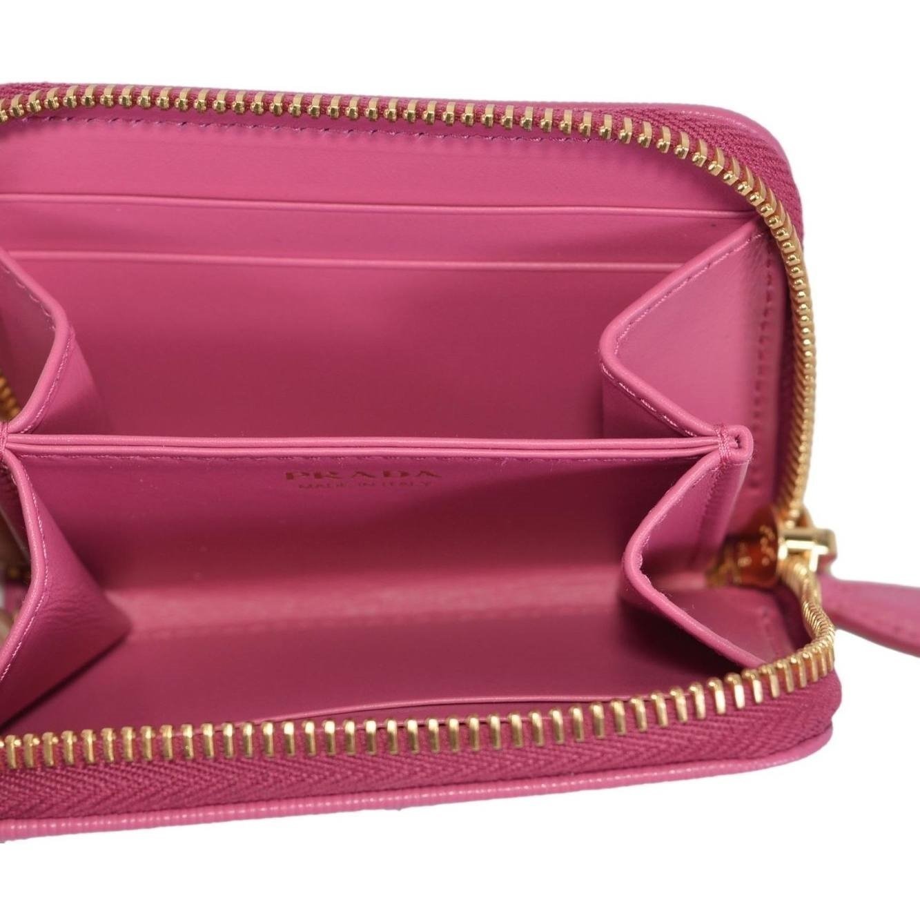 Prada Fuxia Pink Saffiano Leather Zip Around Coin Purse Wallet 1MM268 2EZZ