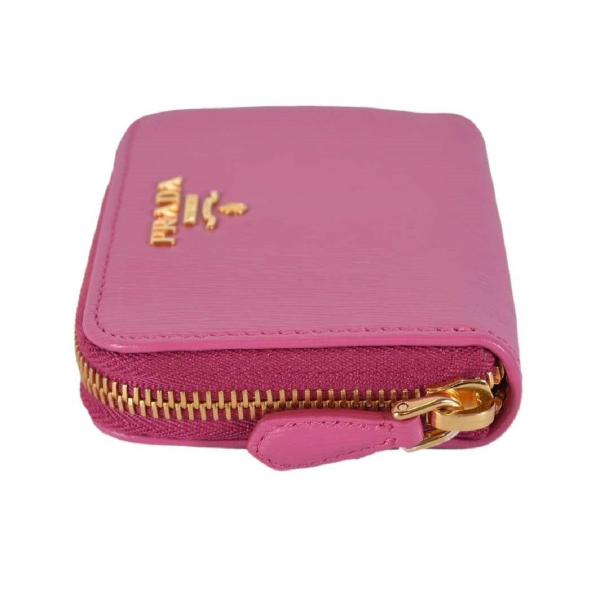 Prada Fuxia Pink Saffiano Leather Zip Around Coin Purse Wallet 1MM268 2EZZ